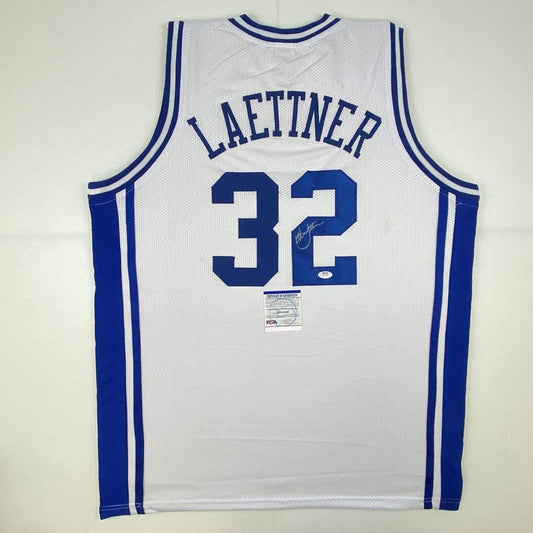 Autographed/Signed Christian Laettner Duke The Shot White College Basketball Jersey PSA/DNA COA