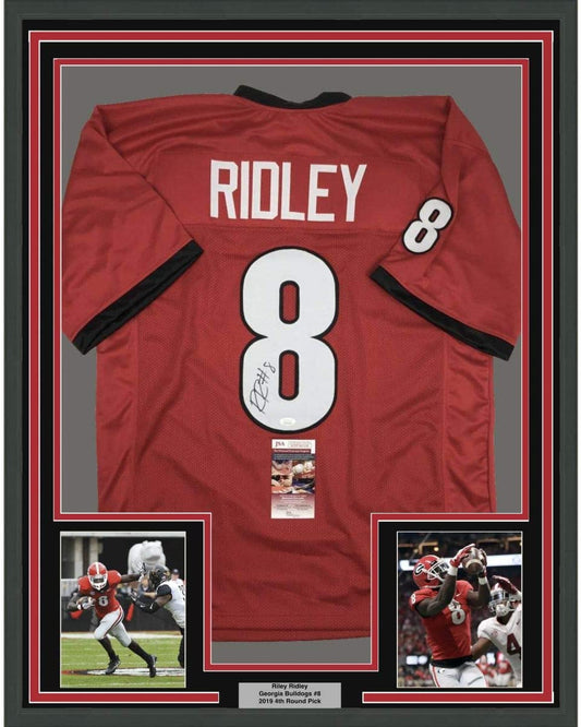 Framed Autographed/Signed Riley Ridley 35x39 Georgia Red College Football Jersey JSA COA
