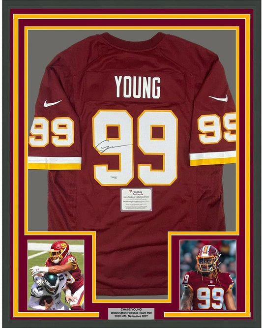 Framed Autographed/Signed Chase Young 35x39 Washington Football Team Burgundy Jersey Fanatics COA