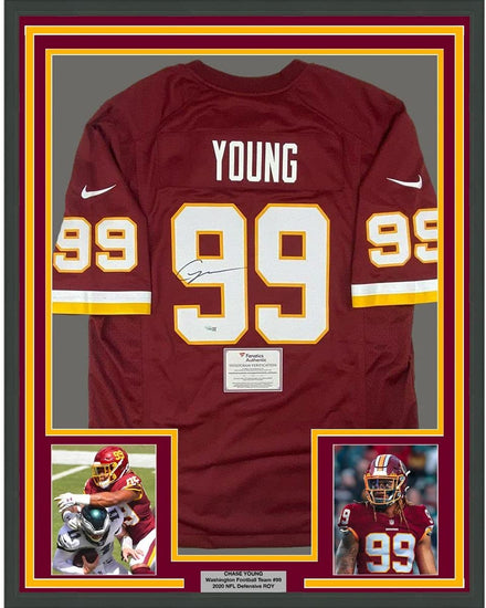 Framed Autographed/Signed Chase Young 35x39 Washington Football Team Burgundy Jersey Fanatics COA
