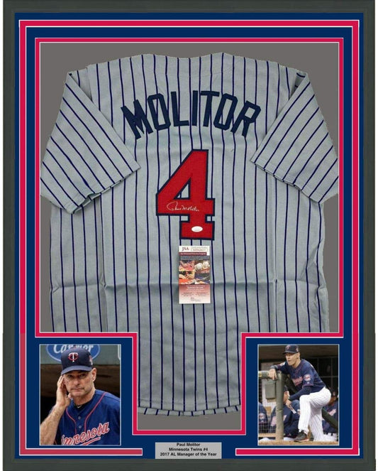 Framed Autographed/Signed Paul Molitor 35x39 Minnesota Pinstripe Baseball Jersey JSA COA