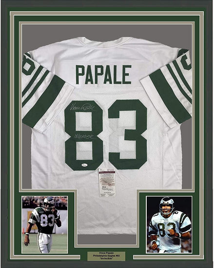 Framed Autographed/Signed Vince Papale"Invincible" 35x39 Philadelphia White Football Jersey JSA COA