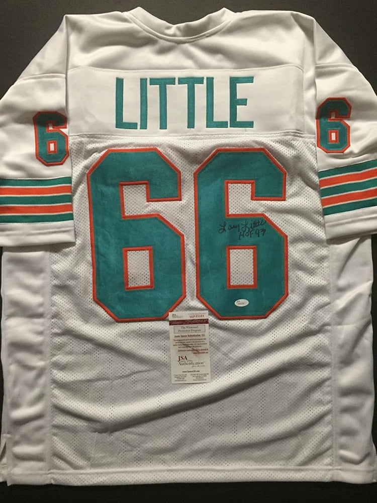 Autographed/Signed Larry Little"HOF 93" Miami White Football Jersey JSA COA