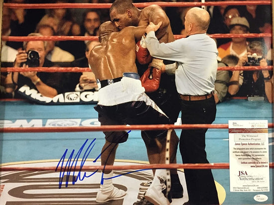 Autographed/Signed Mike Tyson vs. Evander Holyfield Bite Biting Boxing 16x20 Photo JSA COA