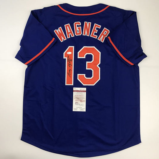 Autographed/Signed Billy Wagner"422 Saves" New York Blue Baseball Jersey JSA COA