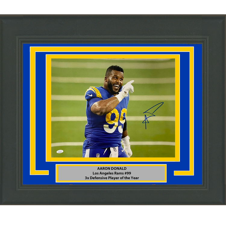 Framed Autographed/Signed Aaron Donald Los Angeles LA Rams 16x20 Football Photo JSA COA #5