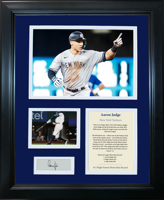 Framed Aaron Judge 62 Home Run AL Record Facsimile Laser Engraved Signature Auto New York Yankees Baseball 11"x14"Photo Sig Collage