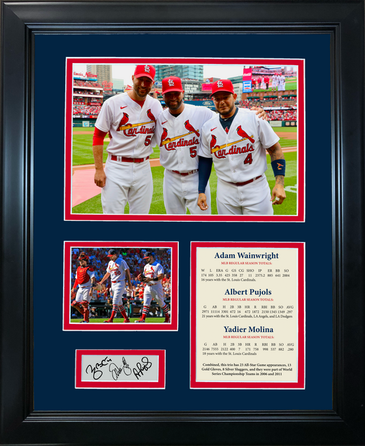 Framed Albert Pujols, Yadier Molina & Adam Wainwright St. Louis Cardinals Big 3 Facsimile Laser Engraved Signature Auto Baseball 11"x14"Photo Sig Collage