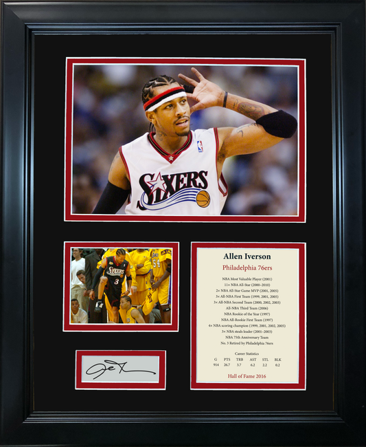 Framed Allen Iverson Hall of Fame Facsimile Laser Engraved Signature Auto Philadelphia 76ers Basketball 11"x14"Photo Sig Collage