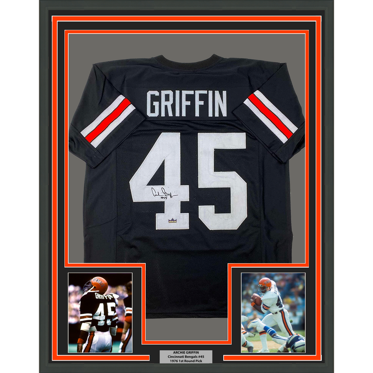 Framed Facsimile Autographed Archie Griffin 35x39 Cincinnati Black Reprint Laser Auto Football Jersey