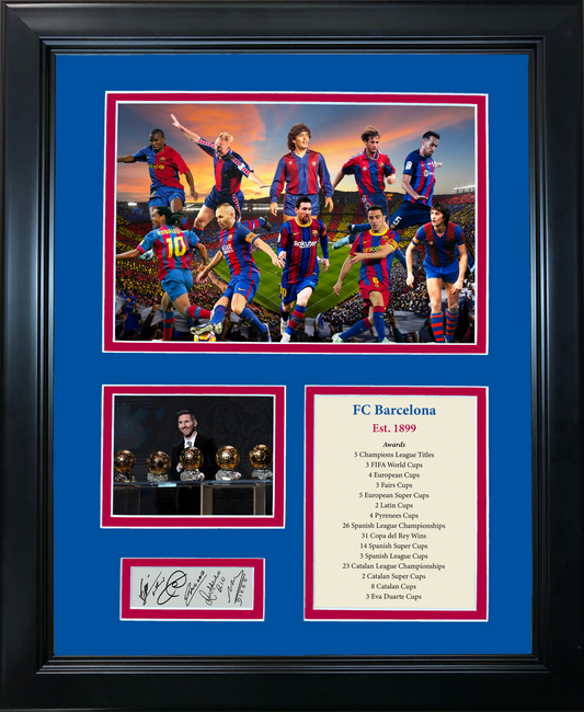 Framed FC Barcelona All-Time Greats Facsimile Laser Engraved Signature Auto 11"x14" Futbol Soccer Photo Sig Collage