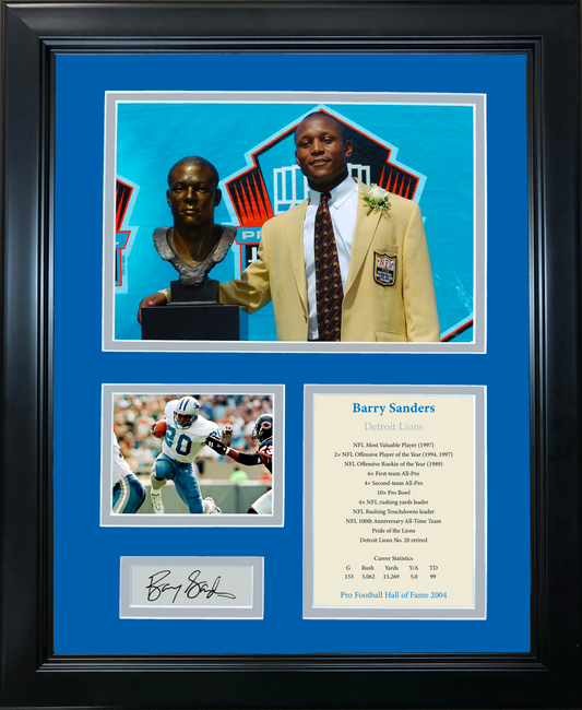 Framed Barry Sanders Hall of Fame Facsimile Laser Engraved Signature Auto Detroit Lions 11"x14" Photo Sig Collage