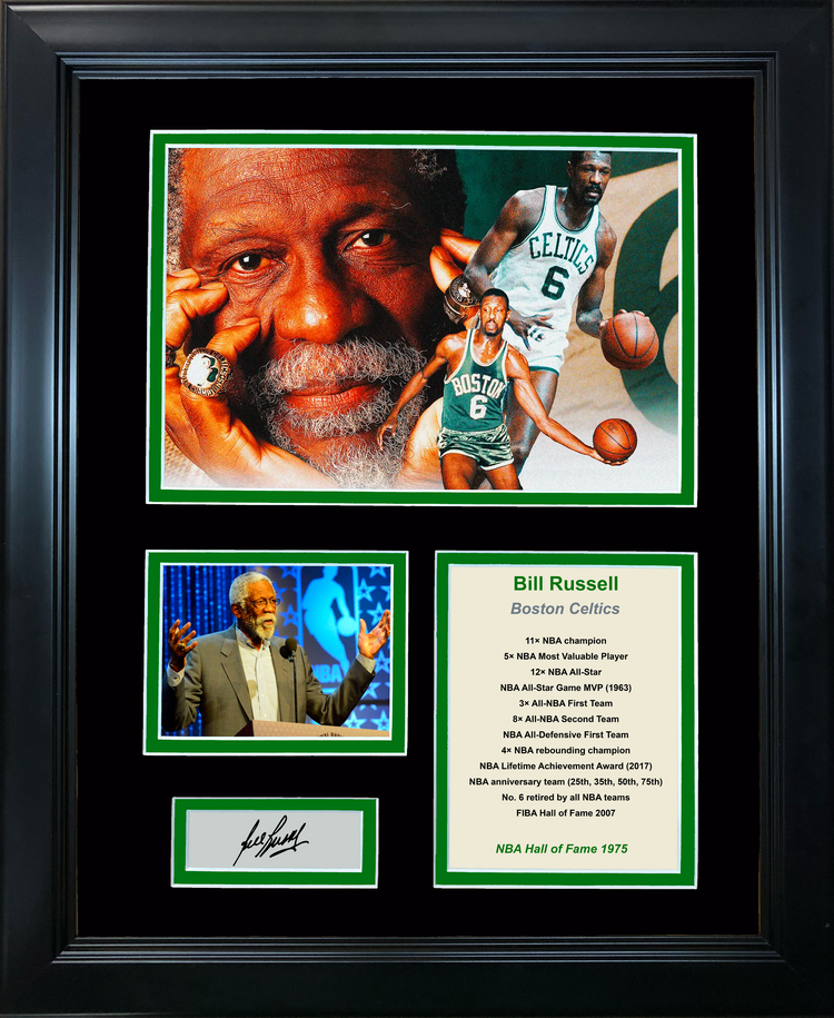Framed Bill Russell Hall of Fame Facsimile Laser Engraved Signature Auto Boston Celtics 11"x14" Photo Sig Collage