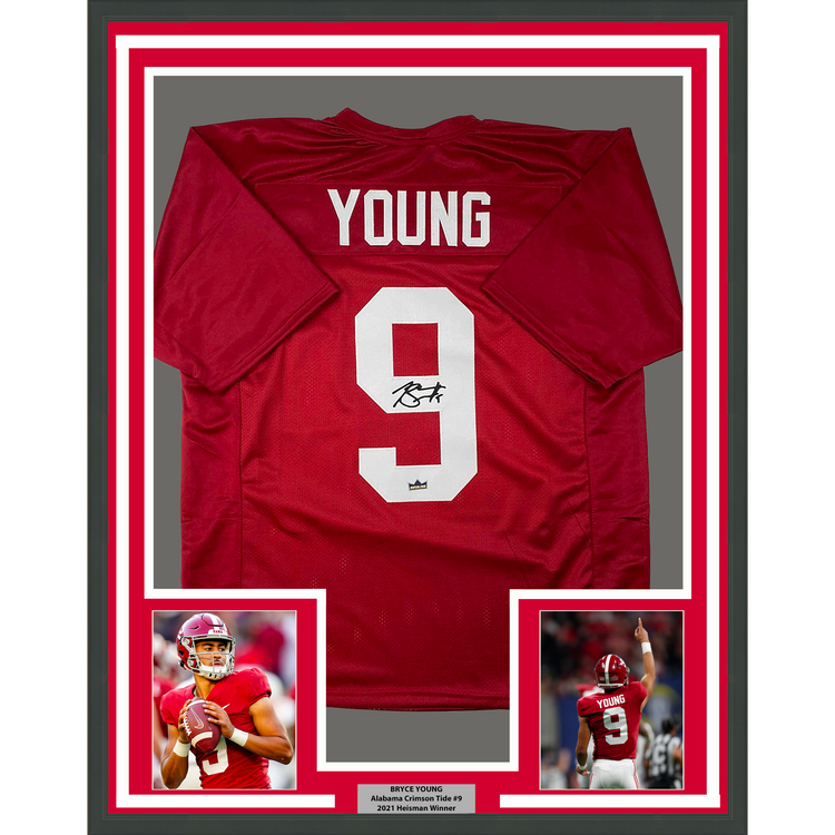 Framed Facsimile Autographed Bryce Young 35x39 Alabama Red Reprint Laser Auto College Football Jersey