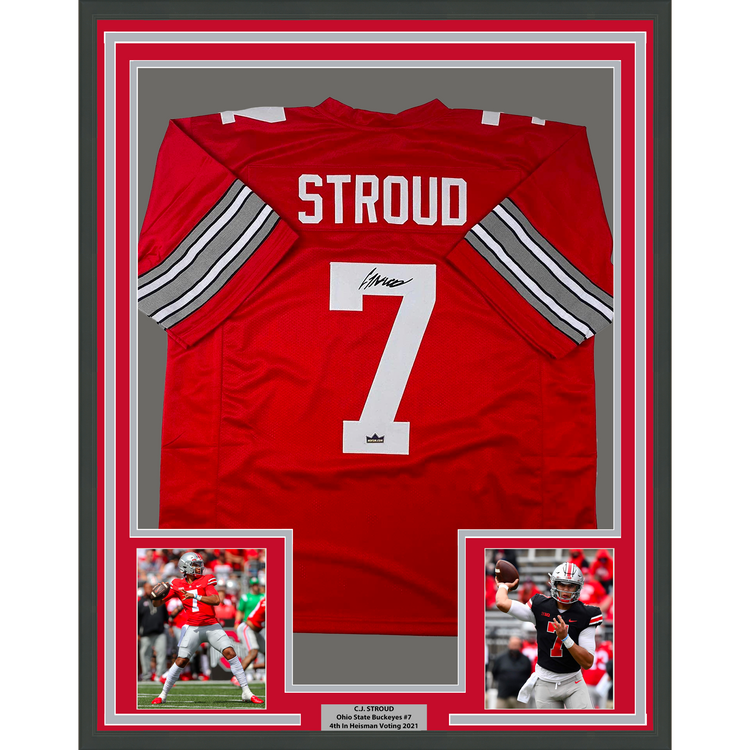 Framed Facsimile Autographed CJ C.J. Stroud 35x39 Ohio State Red Reprint Laser Auto College Football Jersey