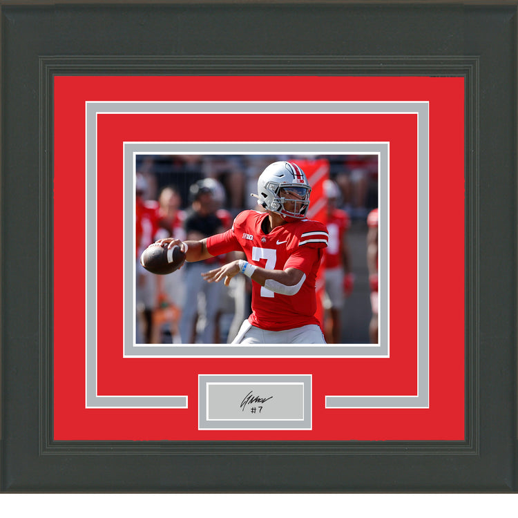 Framed CJ Stroud Facsimile Laser Engraved Signature Auto Ohio State Buckeyes 11x14 Football Photo