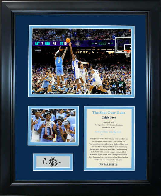 Framed Caleb Love UNC Shot vs Duke 2021-2022 NCAA Tournament Facsimile Laser Engraved Signature Auto Basketball 11"x14" Photo Sig Collage