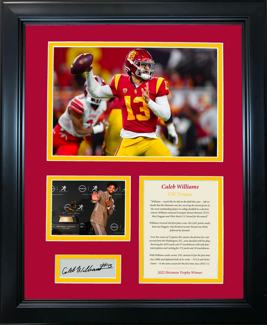 Framed Caleb Williams Heisman Trophy Winner Facsimile Laser Engraved Signature Auto USC Trojans 11"x14" College Football Photo Sig Collage