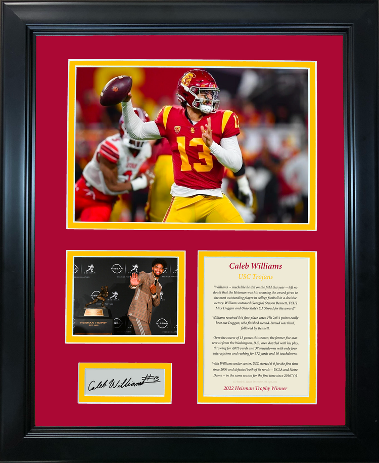 Framed Caleb Williams Heisman Trophy Winner Facsimile Laser Engraved Signature Auto USC Trojans 11"x14" College Football Photo Sig Collage