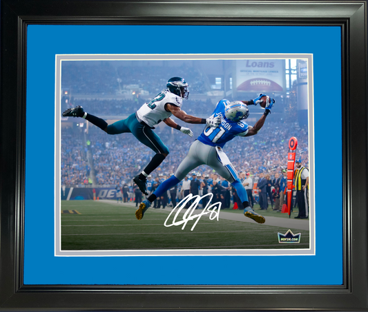 Framed Calvin Johnson Detroit Lions Facsimile Laser Engraved Signature Auto 11"x14" Football Photo HOFSM Holo