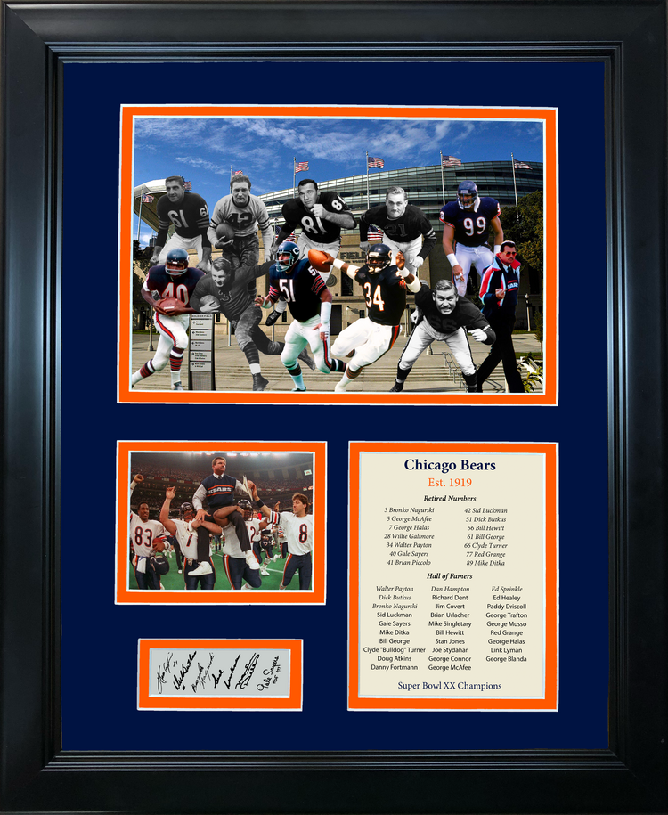 Framed Chicago Bears All-Time Greats Facsimile Laser Engraved Signature Auto 11"x14" Football Photo Sig Collage