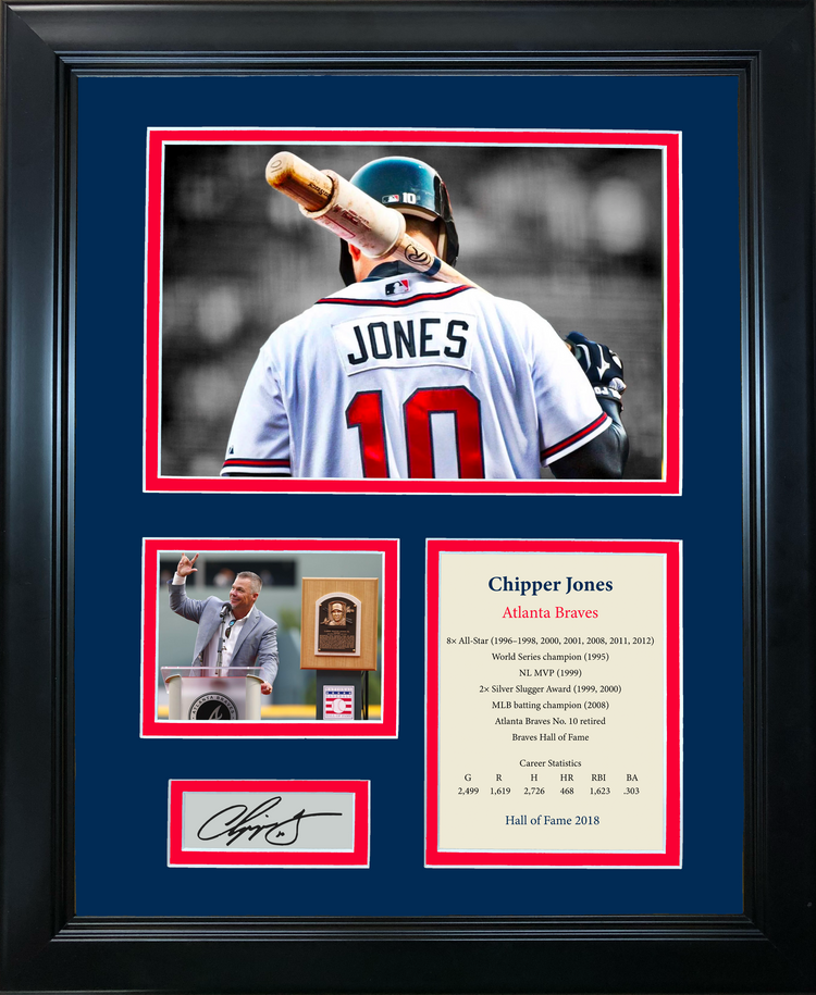 Framed Chipper Jones Hall of Fame Facsimile Laser Engraved Signature Auto Atlanta Braves 11"x14" Baseball Photo Sig Collage