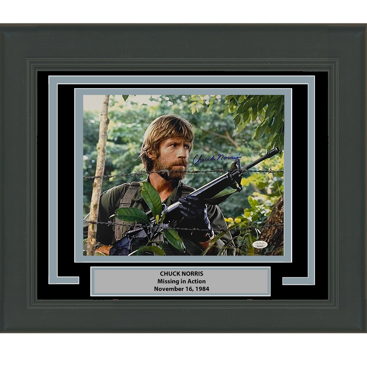 Framed Autographed/Signed Chuck Norris Missing in Action 11x14 Movie Photo JSA COA #6