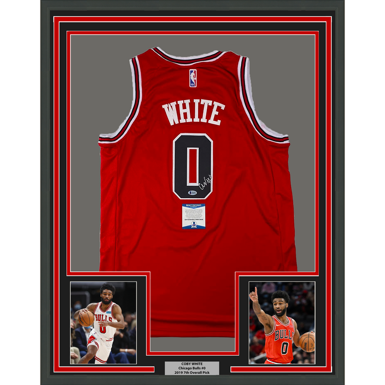 Framed Autographed/Signed Coby White 35x39 Chicago Red Basketball Jersey Beckett BAS COA