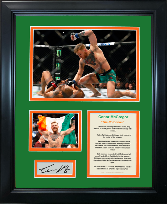 Framed Conor McGregor 13 Second KO Knockout Facsimile Laser Engraved Signature Auto UFC MMA 11"x14" Photo Sig Collage