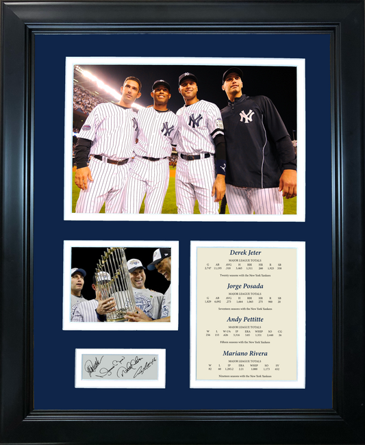 Framed New York Yankees Core 4 Facsimile Laser Engraved Signature Auto Baseball 11"x14" Photo Sig Collage