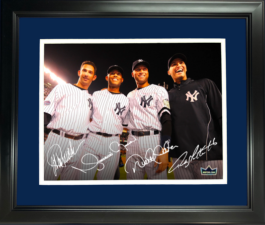 Framed Core Four New York Yankees Jeter, Rivera, Pettitte & Posada Facsimile Laser Engraved Signature Auto 11"x14" Baseball Photo HOFSM Holo