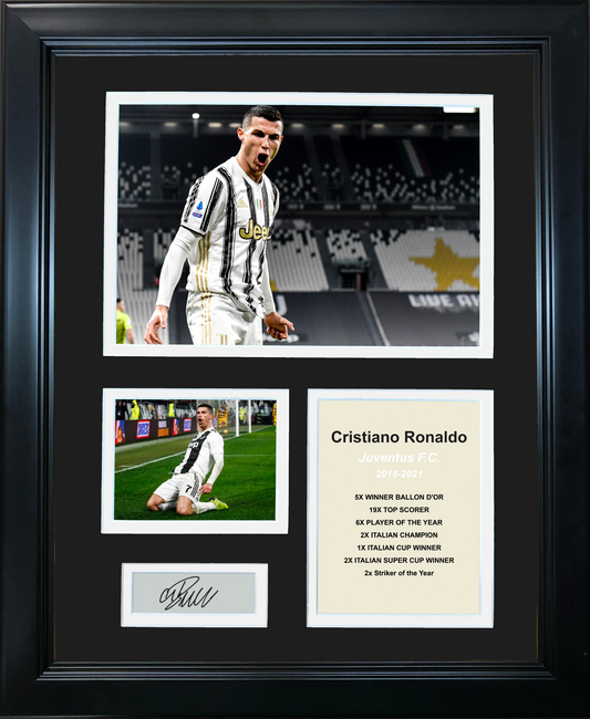Framed Cristiano Ronaldo Facsimile Laser Engraved Signature Auto Juventus F.C. Soccer Futbol 11"x14" Photo Sig Collage