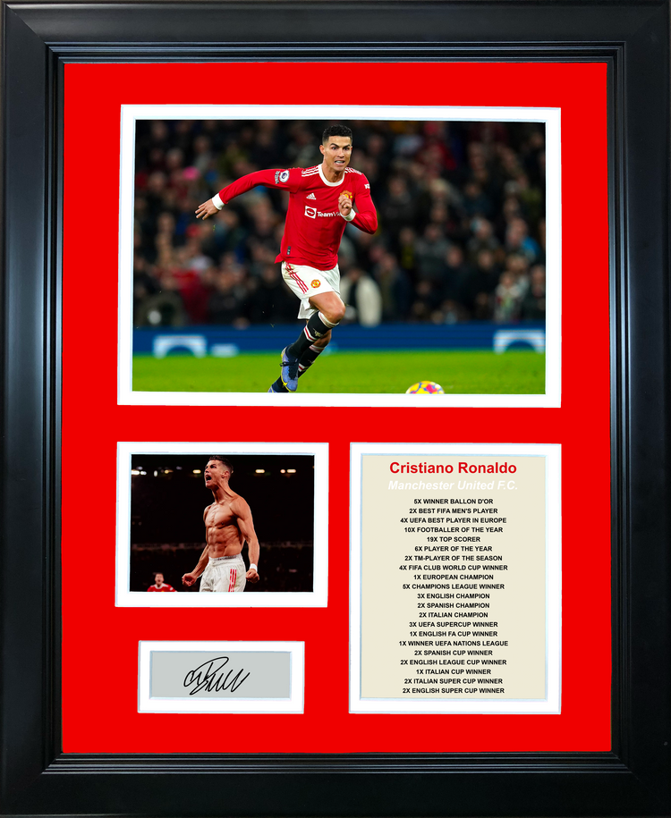 Framed Cristiano Ronaldo Facsimile Laser Engraved Signature Auto Manchester United Soccer Futbol 11"x14" Photo Sig Collage