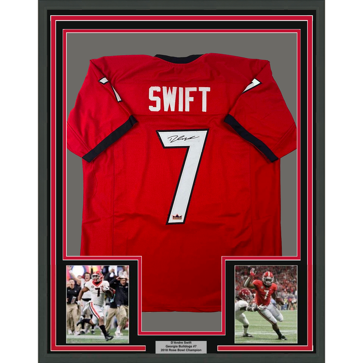 Framed Facsimile Autographed D'Andre Swift 35x39 Georgia Red Reprint Laser Auto College Football Jersey Size Men's XL