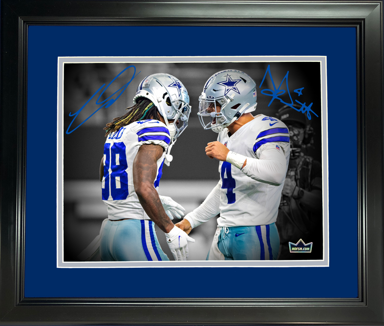 Framed Dak Prescott CeeDee Lamb Dallas Cowboys Dual Facsimile Laser Engraved Signature Auto 11"x14" Football Photo HOFSM Holo