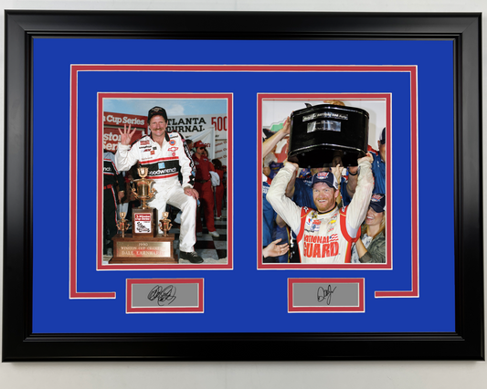 Framed Dale Earnhardt Jr. & Sr. Facsimile Laser Engraved Dual Signatures NASCAR 17x23 Photo