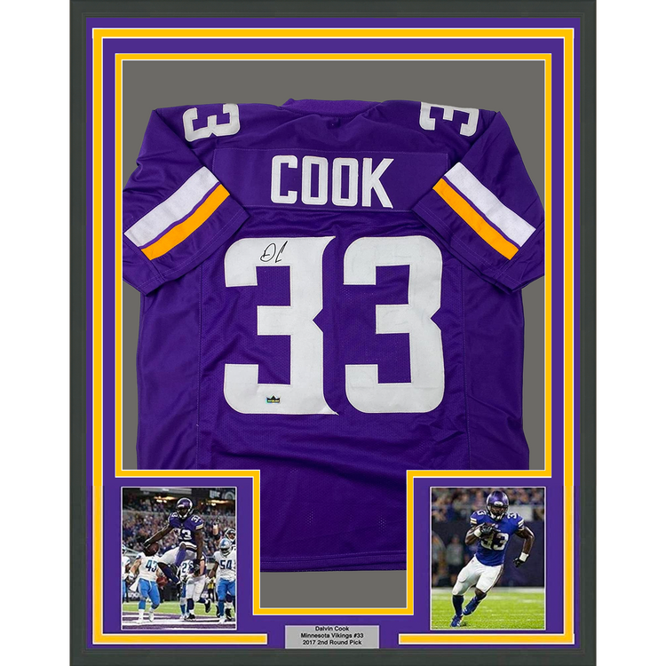 Framed Facsimile Autographed Dalvin Cook 35x39 Minnesota Purple Reprint Laser Auto Football Jersey