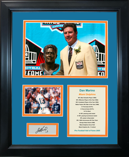 Framed Dan Marino Hall of Fame Facsimile Laser Engraved Signature Auto Miami Dolphins 11"x14" Photo Sig Collage