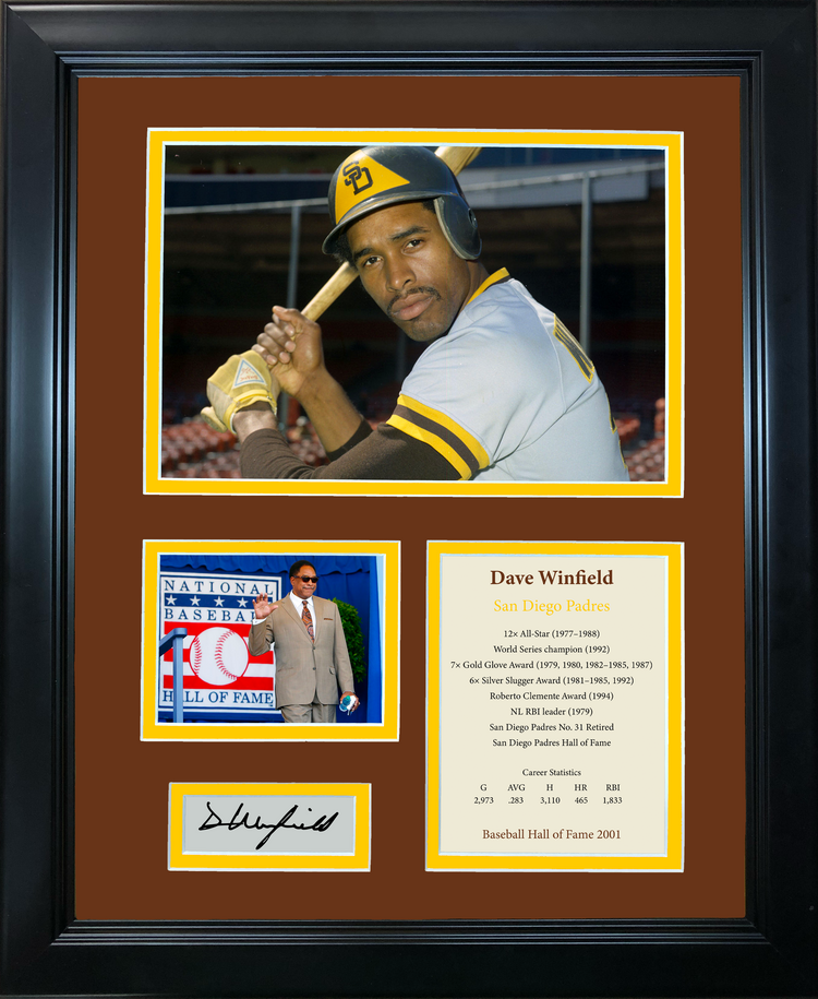 Framed Dave Winfield Hall of Fame Facsimile Laser Engraved Signature Auto San Diego Padres Baseball 11"x14" Photo Sig Collage