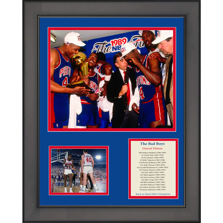 Framed Detroit Pistons  Bad Boys  Back-to-Back Champions Basketball 11"x14" Three Photo Collage