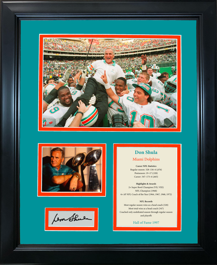Framed Don Shula Hall of Fame Facsimile Laser Engraved Signature Auto Miami Dolphins 11"x14" Photo Sig Collage