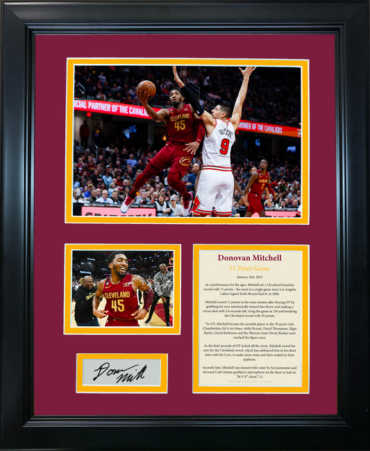 Framed Donovan Mitchell 71 Point Game Facsimile Laser Engraved Signature Auto Basketball Cleveland Cavaliers 11"x14" Photo Sig Collage