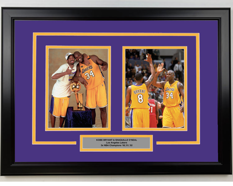 Framed Kobe Bryant and Shaquille O'Neal Los Angeles Lakers 17x23 Dual Basketball Photo