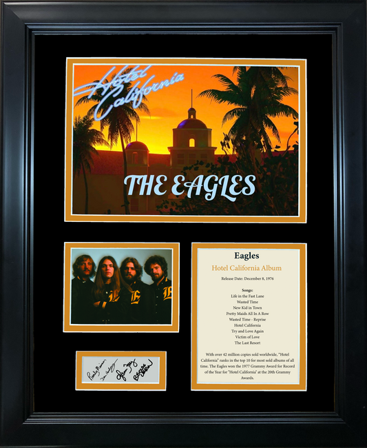 Framed Eagles  Hotel California  Album Facsimile Laser Engraved Signature Auto 11"x14" Music Photo Sig Collage