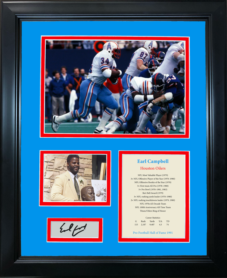 Framed Earl Campbell Hall of Fame Facsimile Laser Engraved Signature Auto Houston Oilers 11"x14" Photo Sig Collage