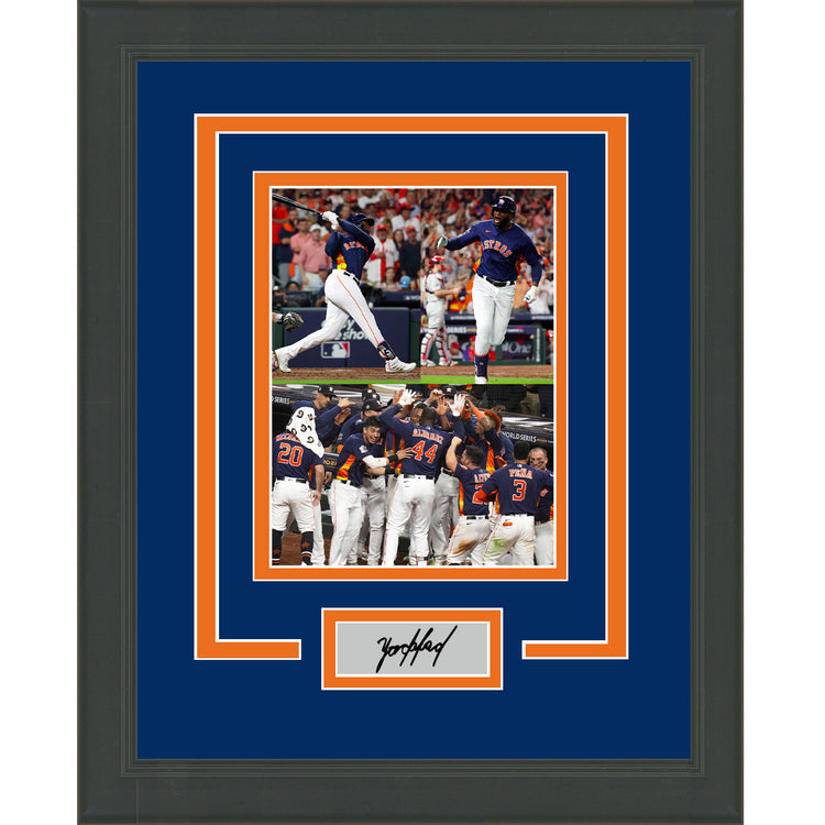 Framed Yordan Alvarez 2022 World Series Game 6 Winning Home Run Facsimile Laser Engraved Signature Auto Houston Astros 11x14 Baseball Photo