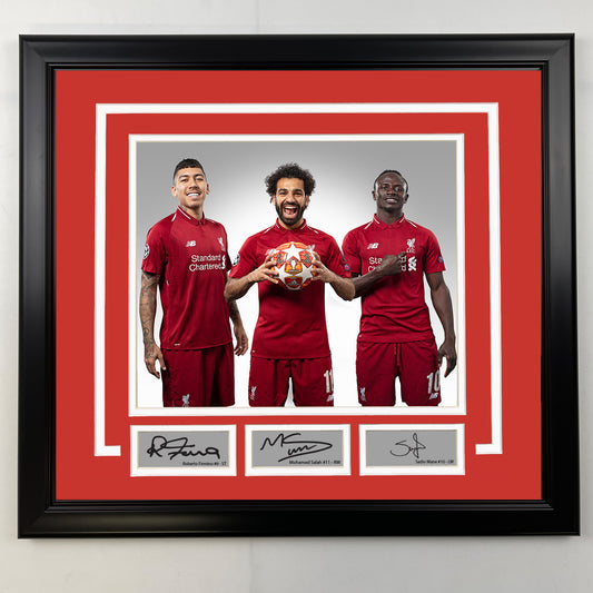 Framed Roberto Firmino, Mohamed Salah and Sadio Mane Facsimile Laser Engraved Signatures Liverpool 19x21 Soccer Photo