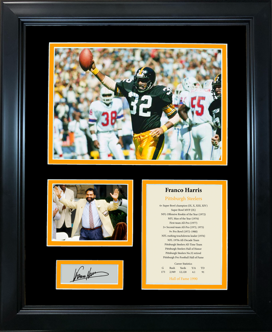 Framed Franco Harris Hall of Fame Facsimile Laser Engraved Signature Auto Pittsburgh Steelers 11"x14" Football Photo Sig Collage
