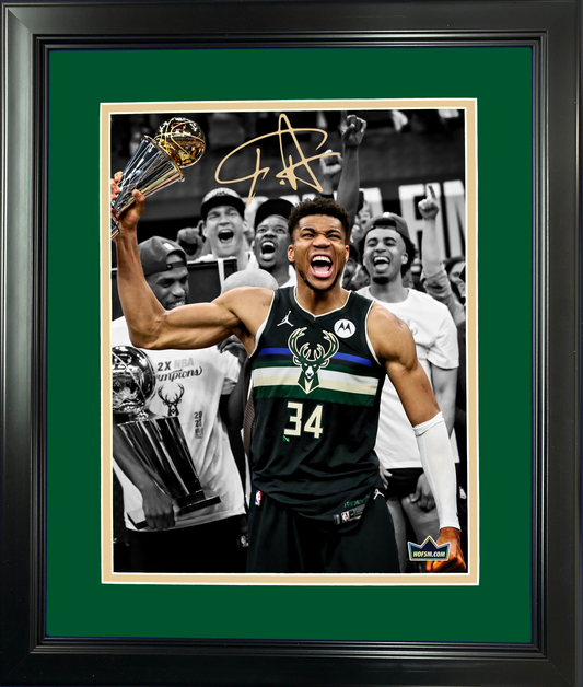 Framed Giannis Antetokounmpo NBA Finals MVP Milwaukee Bucks Facsimile Laser Engraved Signature Auto 11"x14" Basketball Photo HOFSM Holo