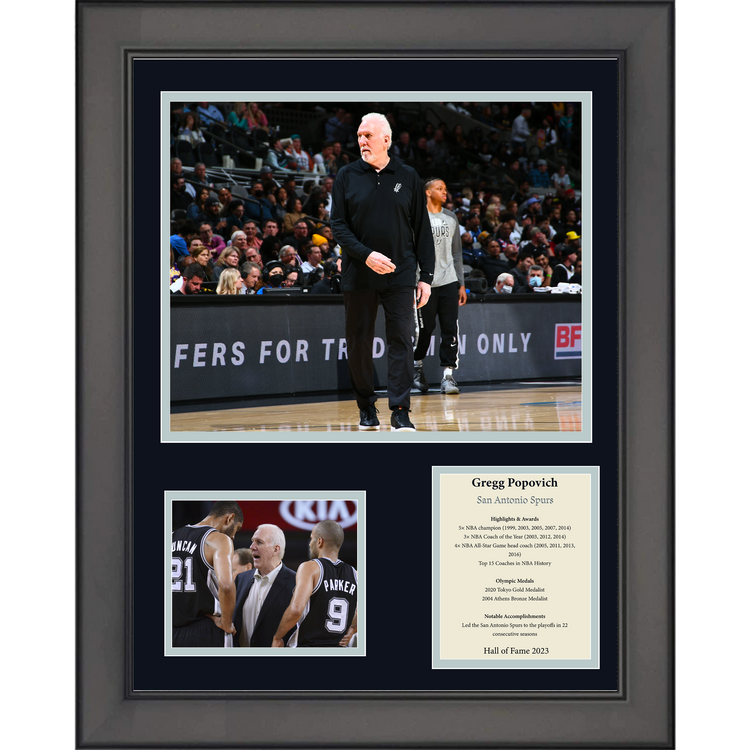 Framed Gregg Popovich Hall of Fame San Antonio Spurs Basketball 11"x14" Three Photo Collage